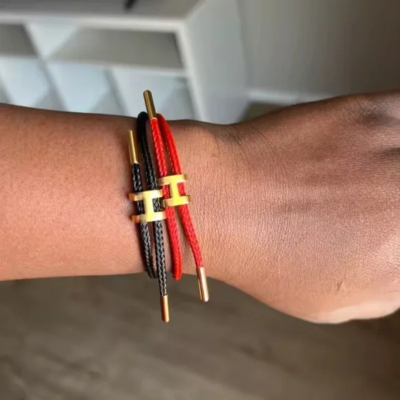 Unisex Black ⚫️ Rope Stainless Steel Pull H Bracelet - Picture 6 of 10